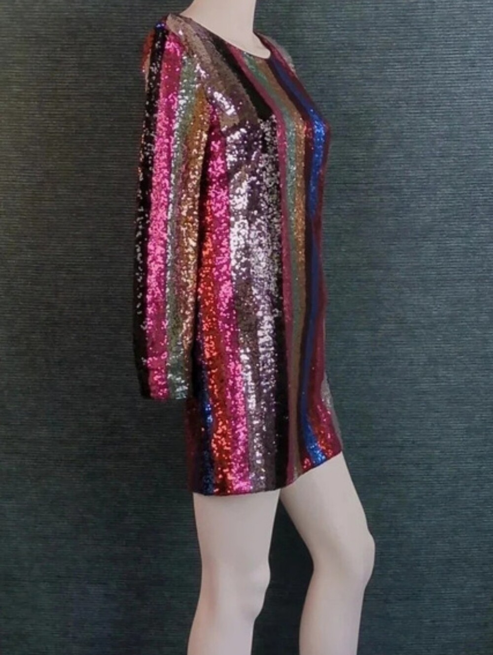 Multicolor Striped Sequin Mini-Dress, Long Sleeve.  LET YOUR PRIDE SHEIN!! - Picture 7 of 17